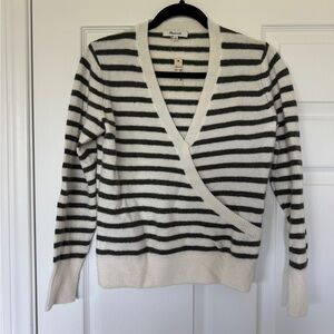 Madewell cream and green Striped Wrap Sweater